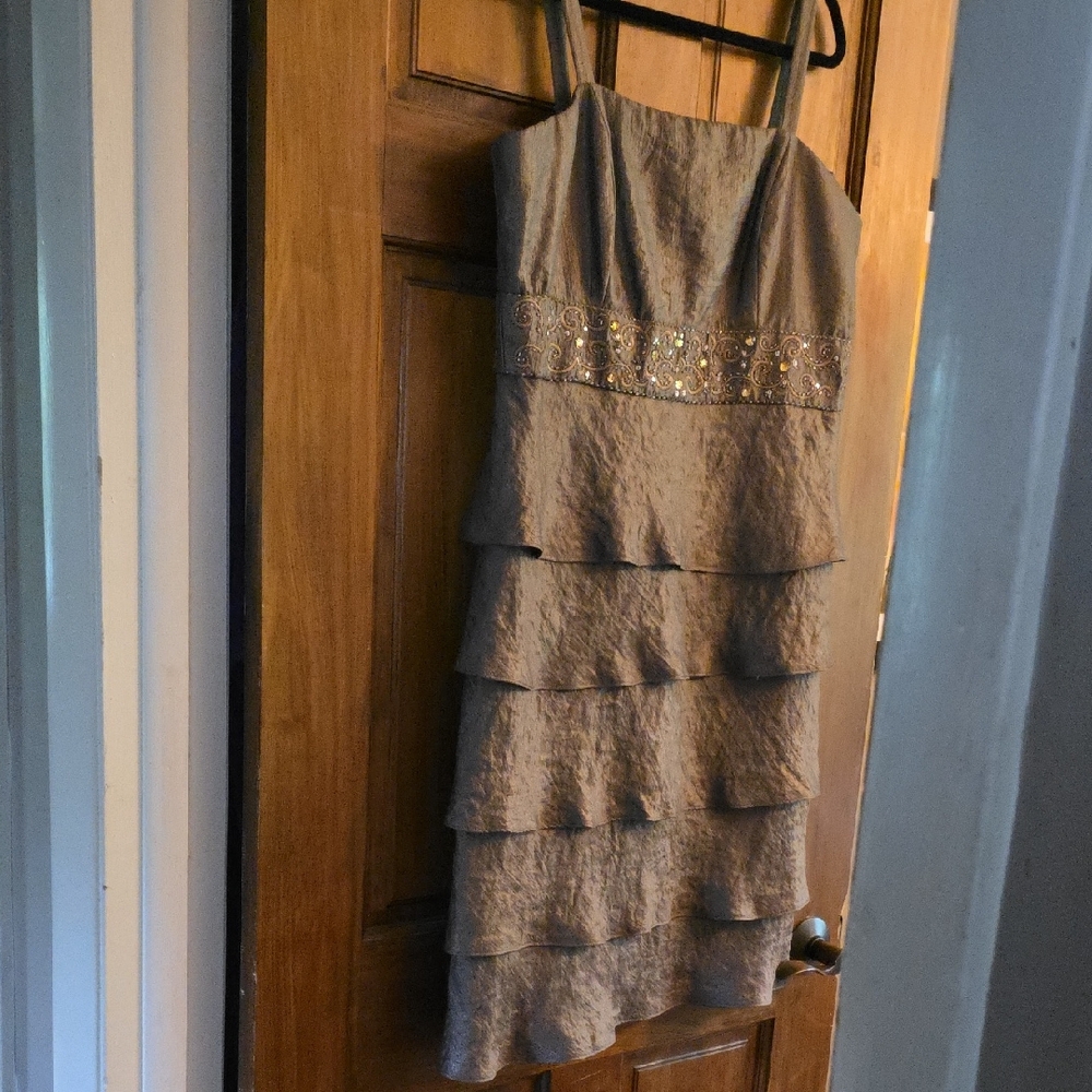 Elegant Tiered Copper Metallic Cocktail Dress